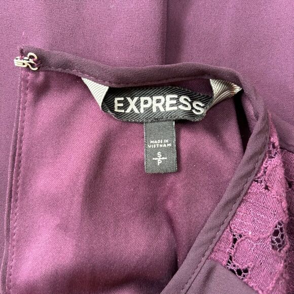 Express long sleeve w lace purple cinch waist dress woman’s size S - Picture 2 of 10